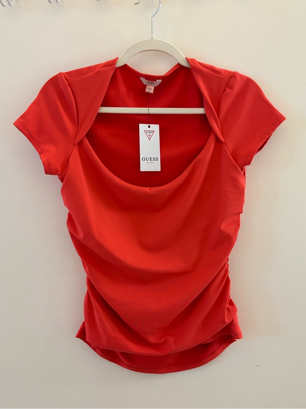 GUESS Red Orange Draped Ruched Going Out Top M